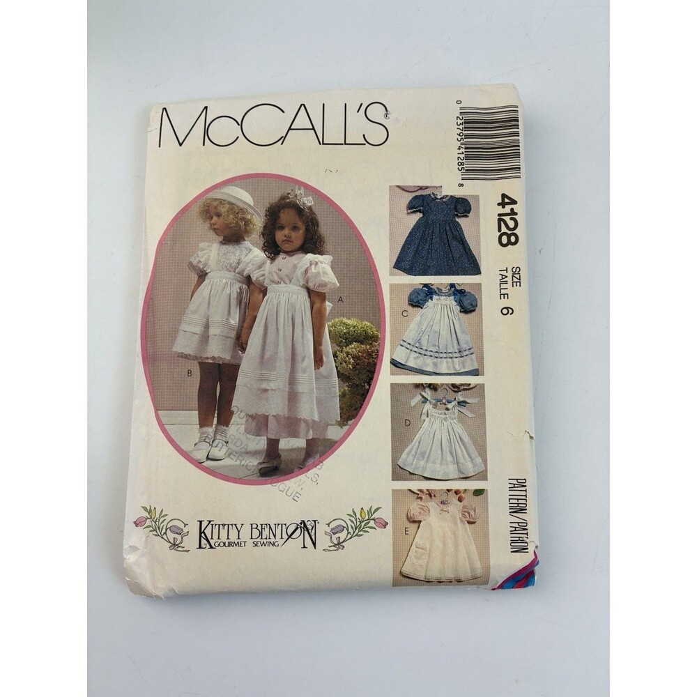 Dress Gown Pinafore Girls Size 6 Kitty Benton Uncut Pattern 4128 Vtg 80s Party